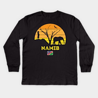 Namib Desert Elephant Safari Vintage Sunset Africa Flag Kids Long Sleeve T-Shirt